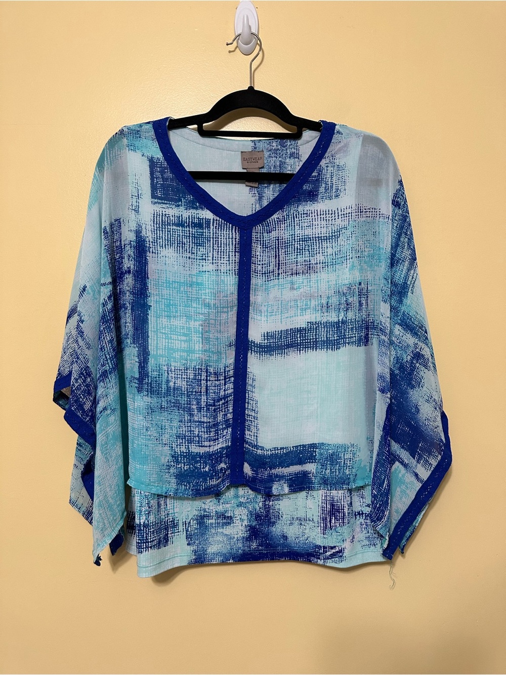 Chico’s Easywear Kimono Poncho Style Top Women L Abstract Blue